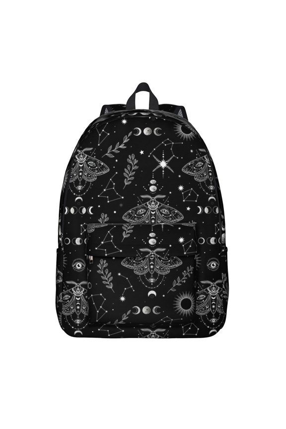 Moth and Sun Gothic Pattern Backpack for School, Cute School Bag with Adjustable Shoulder Straps and Padded Back, 15.7"x11.8"x5.5"