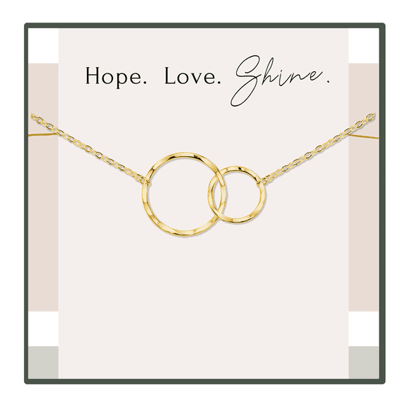 HOPE LOVE SHINE 2 Interlocking Circles Necklace 14K Gold over Sterling Silver - Eternity Circles Necklace