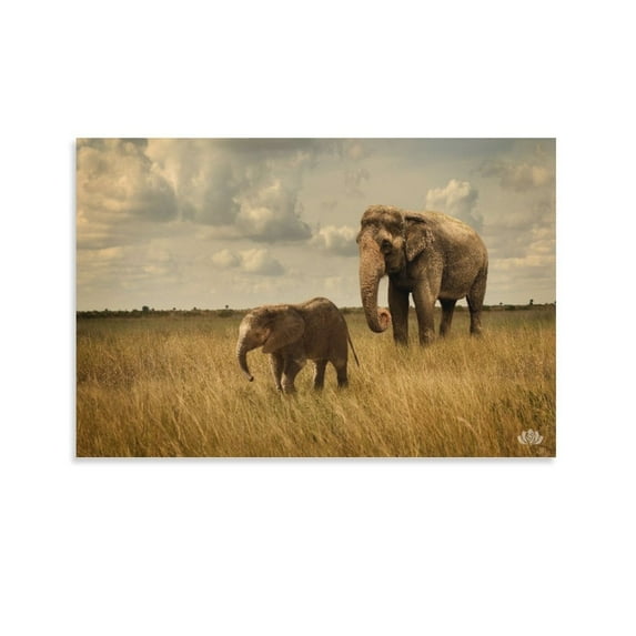 Mother And Baby Elephants Walking Canvas Art Poster And Wall Art Picture Print Modern Family Bedroom Decor Posters,Unframe-style,16x24inch(40x60cm)