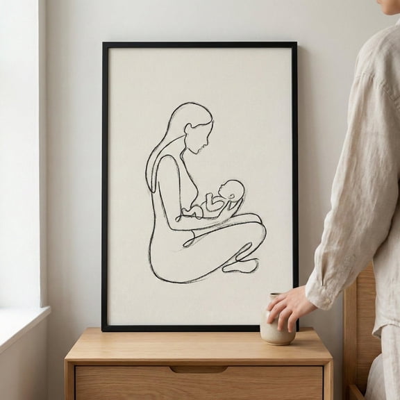 Mother And Baby Minimalist Line Art Wall Nursery Room Decor New Unframed Paper Print