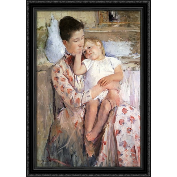 Mother And Child 28x40 Large Black Ornate Wood Framed Canvas Art by Mary Cassatt