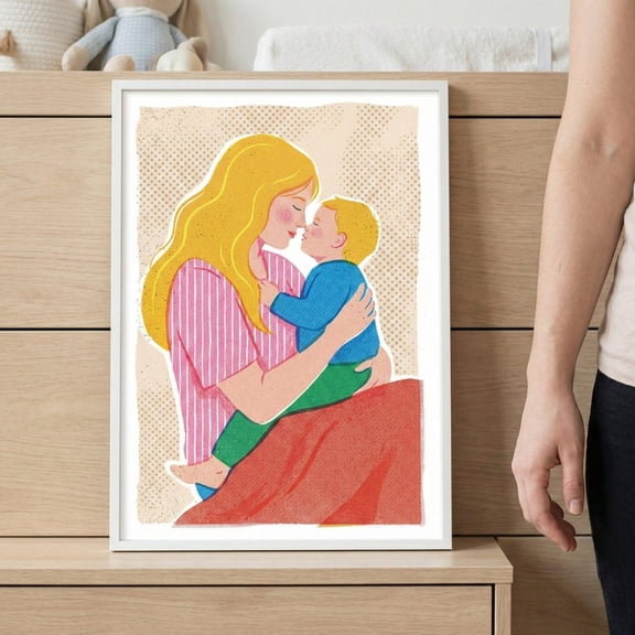 Mother And Child Retro Illustrative Mid Century Modern Nursery Wall Art Print