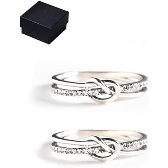Mother And Daughter Bond Double Band Knot Ring Adjustable Cubic Zirconia Infinity Forever Love Jewelry 2 Pcs