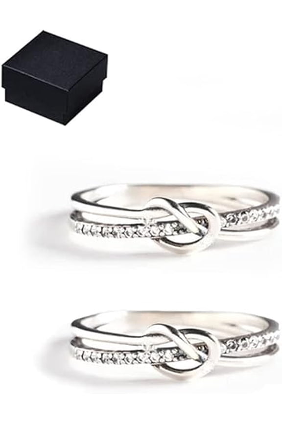 Mother And Daughter Bond Double Band Knot Ring Adjustable Cubic Zirconia Infinity Forever Love Jewelry 2 Pcs