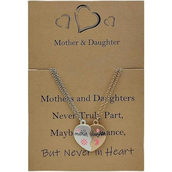 Mother And Daughter Greeting Card With Pendant Set, Alloy Drip Oil Mother's Day Present From Daughter To Mother