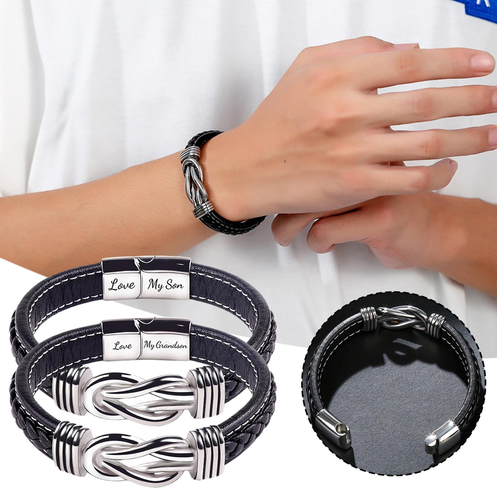 Mother And Son Forever Linked Together Braided Leather-Bracelet