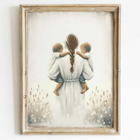 Mother And Sons Print Twins Boys Wall Art Twin Baby Shower Gift Family Love Mother Son Bond Twin Boy Mother Gift Family Art