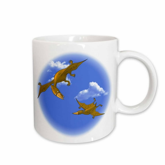 3drose, Mother and Young Child Dinosaur Pterodactyl Taking Flying Lessons., 15oz Mug