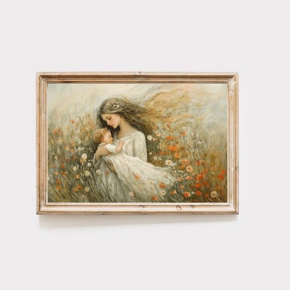 Mother Baby Cottagecore Nursery Decor Wall Art