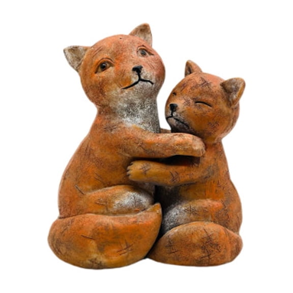 Mother & Baby Fox Figurine, Stone Texture Resin, 4 in Tall, Warm & Cozy Rustic Decor for Desk, Home & Country Style Gift