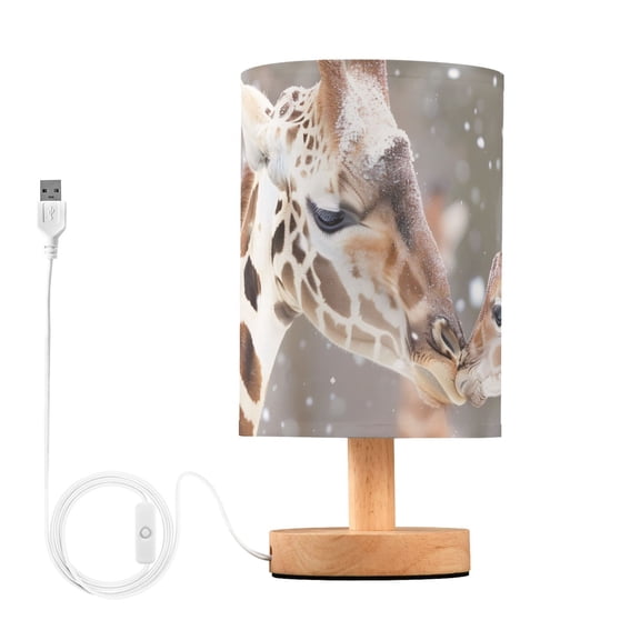 Mother and Baby Giraffes Table Lamp USB Bedside Desk Nightstand Lamp Printed Gifts Small Lamp Wood Base for Bedroom Living Room Kids Room College Dorm
