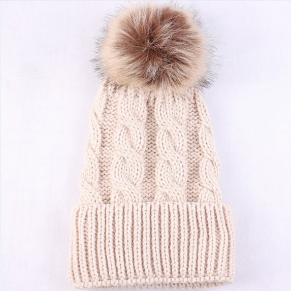 Mother Baby Kids Knit Pom Bobble Hat Kids Girls Boys Winter Warm Beanie Caps