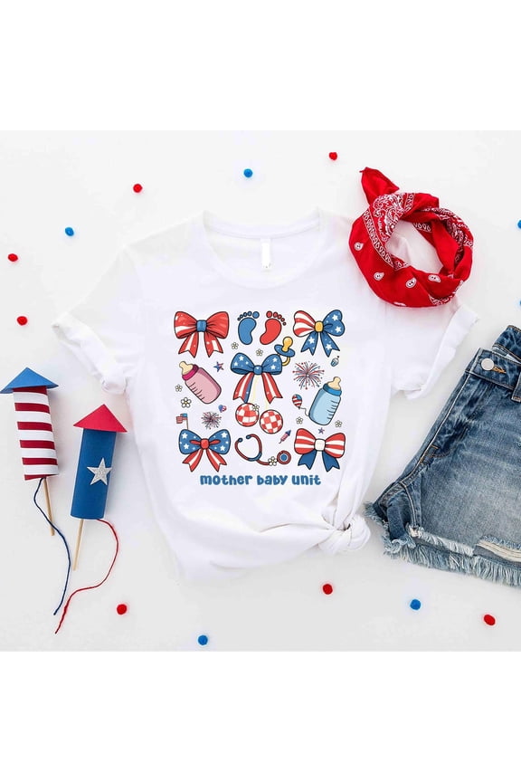 Mother Baby Nurse 4th Of July Postpartum Nursing Shirt,4th of July NICU Shirt,Nurse Patriotic Neonatal Nurse Red White Blue Independence Day Sweatshirt All Size S-5XL