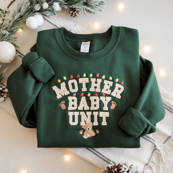 Mother Baby Nurse Christmas Embroidered Sweatshirt, Christmas MBU Shirt, Mother Baby Nurse Gift, Postpartum Nurse Christmas Crewneck Sweater