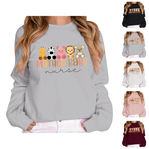 Mother Baby Nurse Postpartum Sweatshirts for Women Long Sleeve Crewneck Cute Graphic Nursing Sweatshirt Pullover Tops
