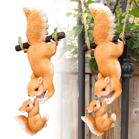 Mother & Baby Squirrel Hanging Garden Decor, Realistic Resin Squirrel Ornament for Outdoor Patio, Tree, Yard & Garden Decoration