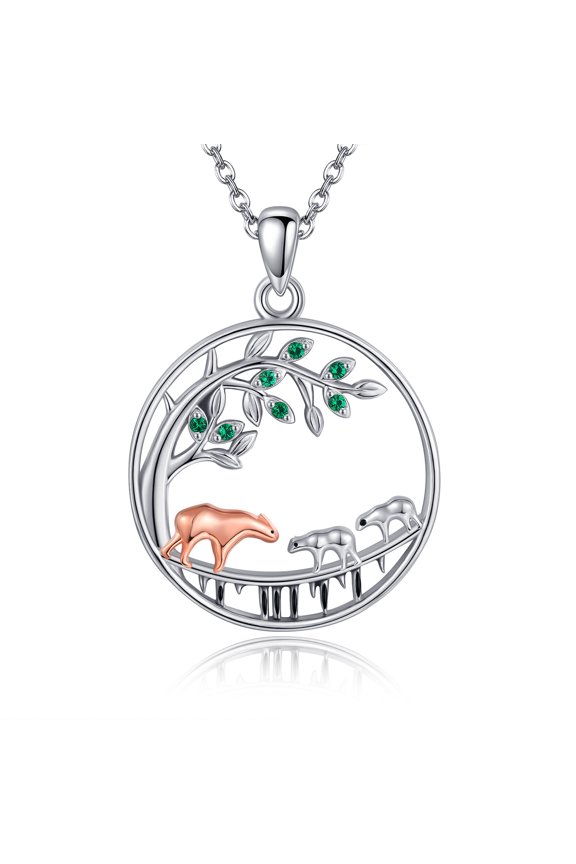 Mother Bear Necklace for Mom Mother's Day Gift with 2 Bear Pendants Tree of Life Necklace in Sterling Silver
