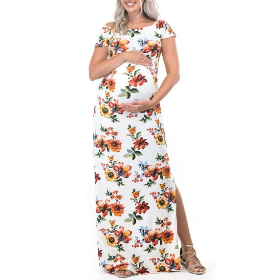 Mother Bee Maternity Short Sleeve Bodycon Dress with Ruched Side Slits for Baby Shower or Casual Wear