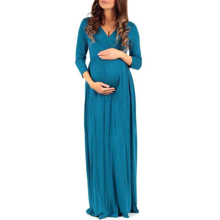 mother bee maternity v-neck 3/4 sleeve ruched waist dress Mother Bee Maternity V-Neck 3/4 Sleeve Ruched Waist Dress