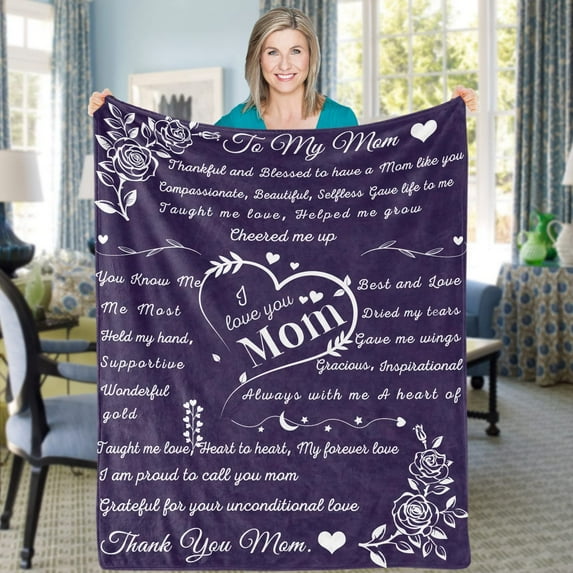 Mother Blanket Gifts Purple Mom Throw Blanket Cozy Flannel Blanket for Mom Soft I Love You Mom Blanket from Daughter Son Fluffy Fleece to my Mom Blanket for Mama Women Mothers Day Birthday(40"x50")