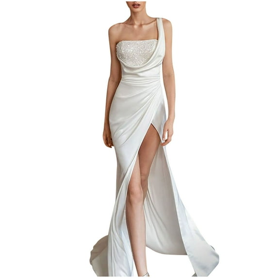 Mother of The Bride Dress for Wedding,Women's Wedding Dress Elegant Bridesmaid Dresses Party Evening Dress Slit Formal Maxi Dress Wedding Guest Prom White High Split Cocktail Dress