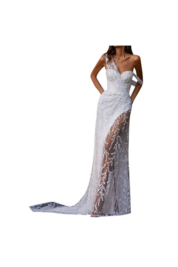 Mother of The Bride Dress for Wedding,Women's Wedding Dress Elegant Bridesmaid Dresses Party Evening Dress Slit Formal Maxi Dress Wedding Guest Prom White High Split Cocktail Dress