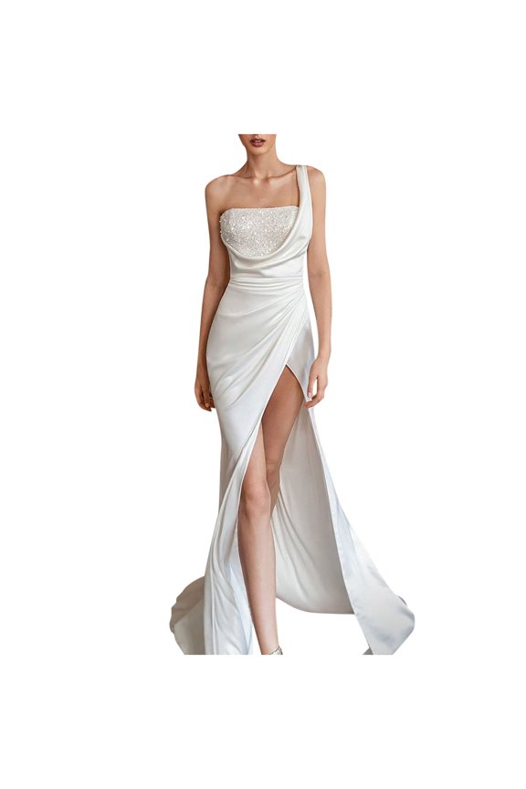 Mother of The Bride Dress for Wedding,Women's Wedding Dress Elegant Bridesmaid Dresses Sale Party Evening Dress Slit Formal Maxi Dress Wedding Guest Prom White High Split Cocktail Dress