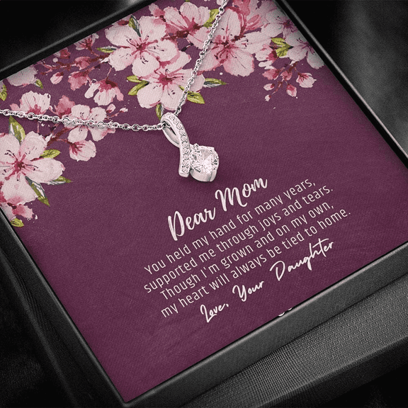 Mother of the Bride Gift from Daughter Mother of the Bride Necklace from Bride Ribbon Necklace Mom of Bride Gift To Mom from Bride For Herr, Anniversary Gift, Necklace With Message Card & Box. S