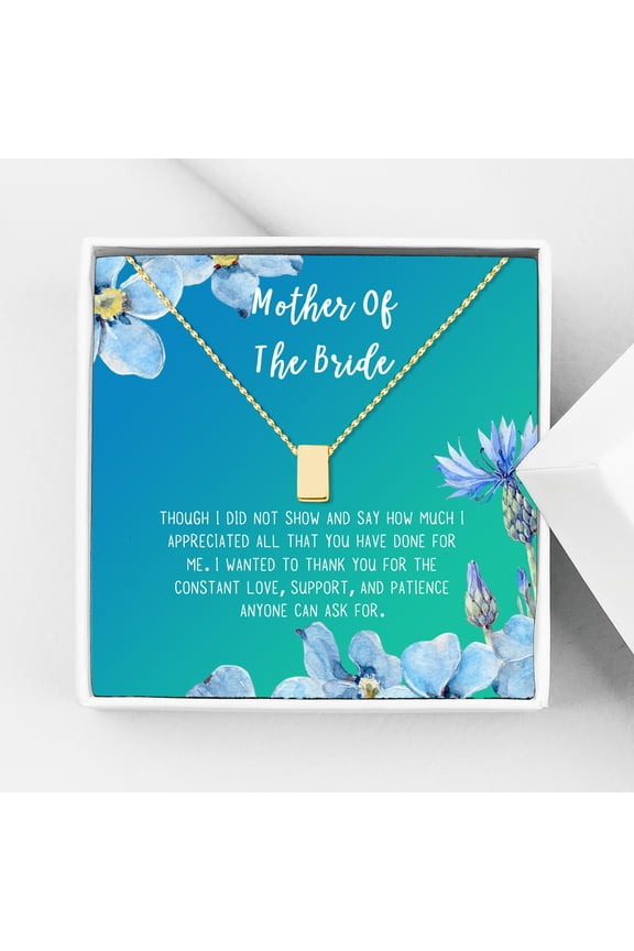 Mother of the Bride Mother's Day Gift, Jewelry Gift for Mother in Law, Necklace and Card Gift Set, Gift for Mom, Gift for Her, Jewelry for Mom, Thank you Gift [Gold Cube,Blue-Green Gradient]