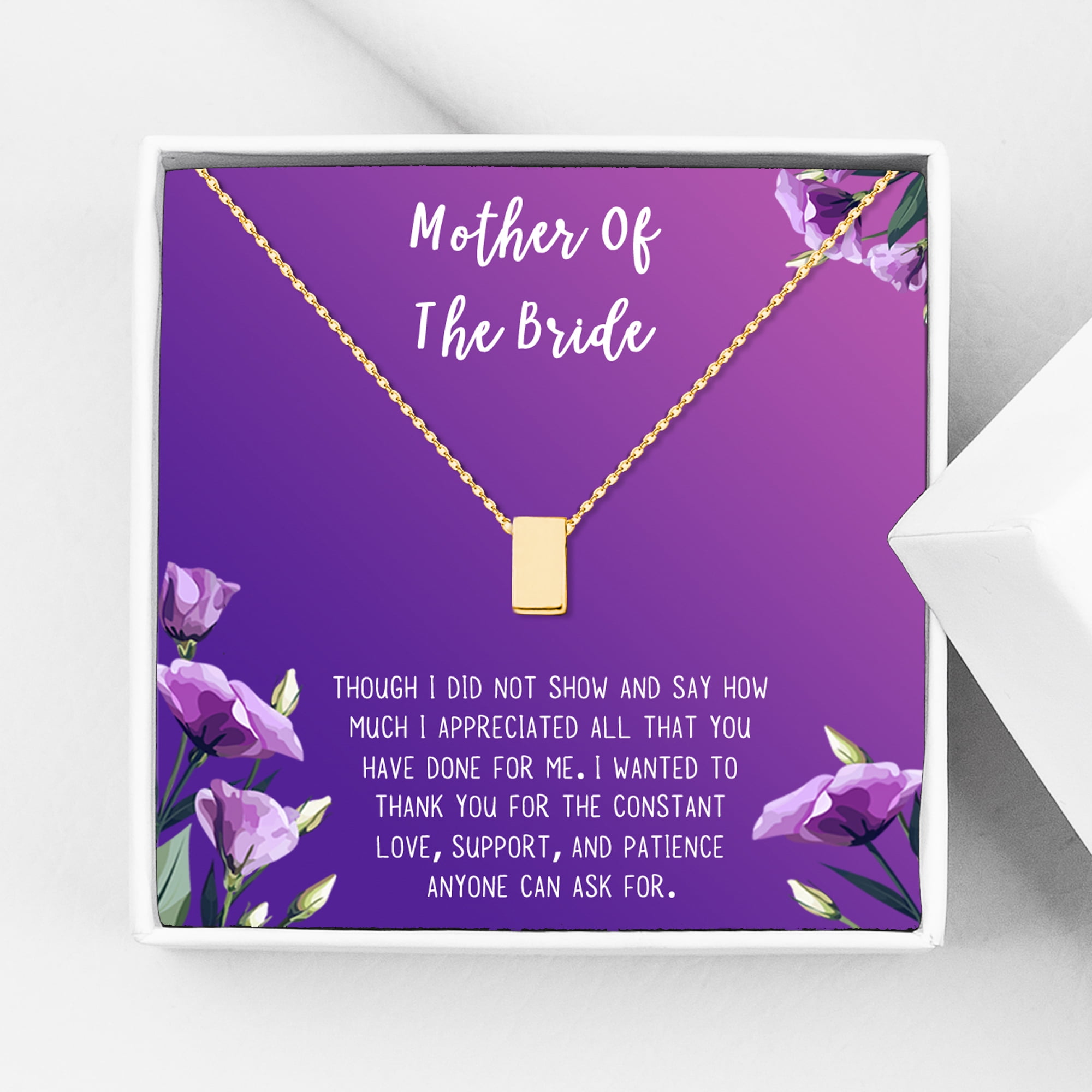 Mother of the Bride Mother's Day Gift, Jewelry Gift for Mother in Law, Necklace and Card Gift Set, Gift for Mom, Gift for Her, Jewelry for Mom, Thank you Gift [Gold Cube,Purple Gradient]