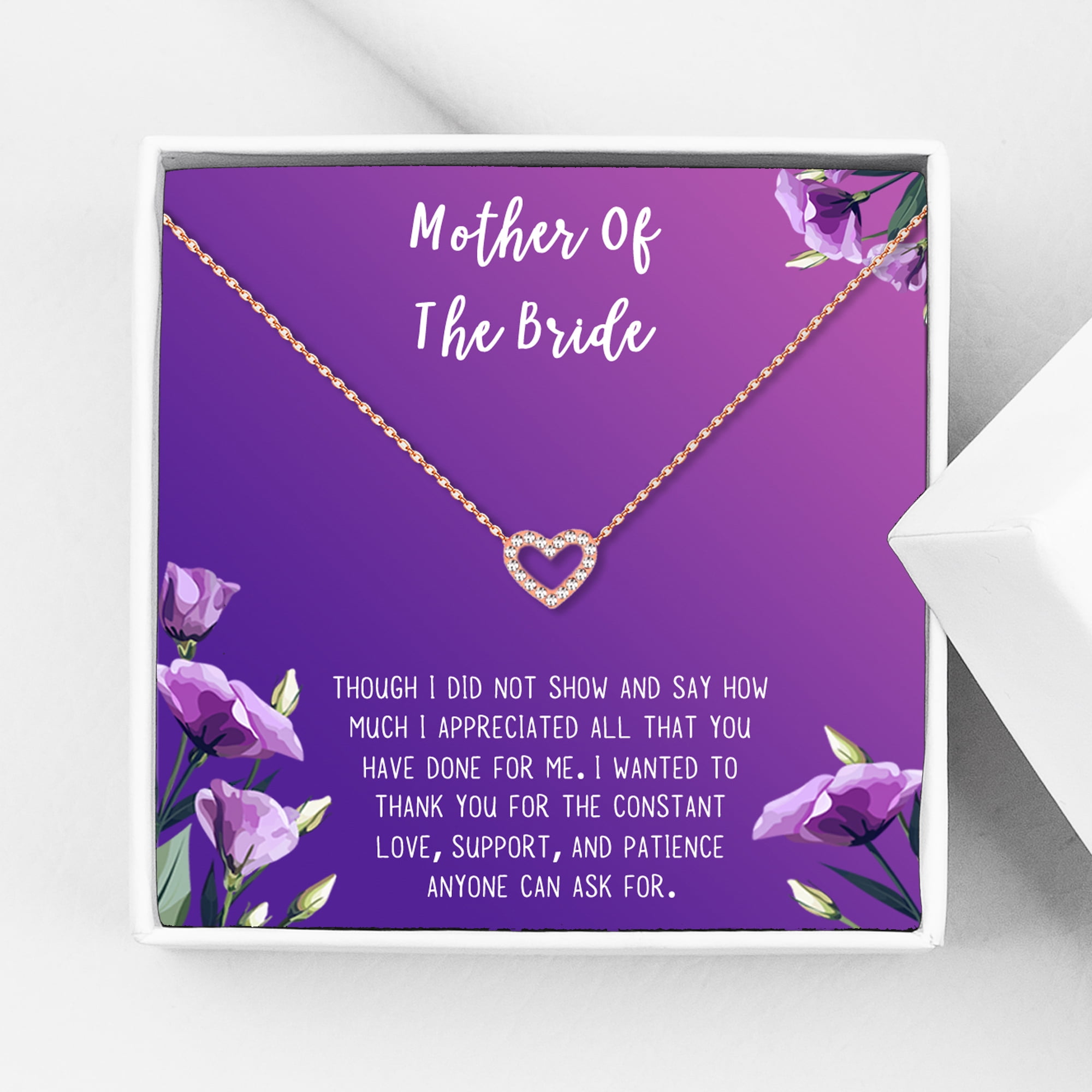 Mother of the Bride Mother's Day Gift, Jewelry Gift for Mother in Law, Necklace and Card Gift Set, Gift for Mom, Gift for Her, Jewelry for Mom, Thank you Gift [Rose Gold Heart,Purple Gradient]