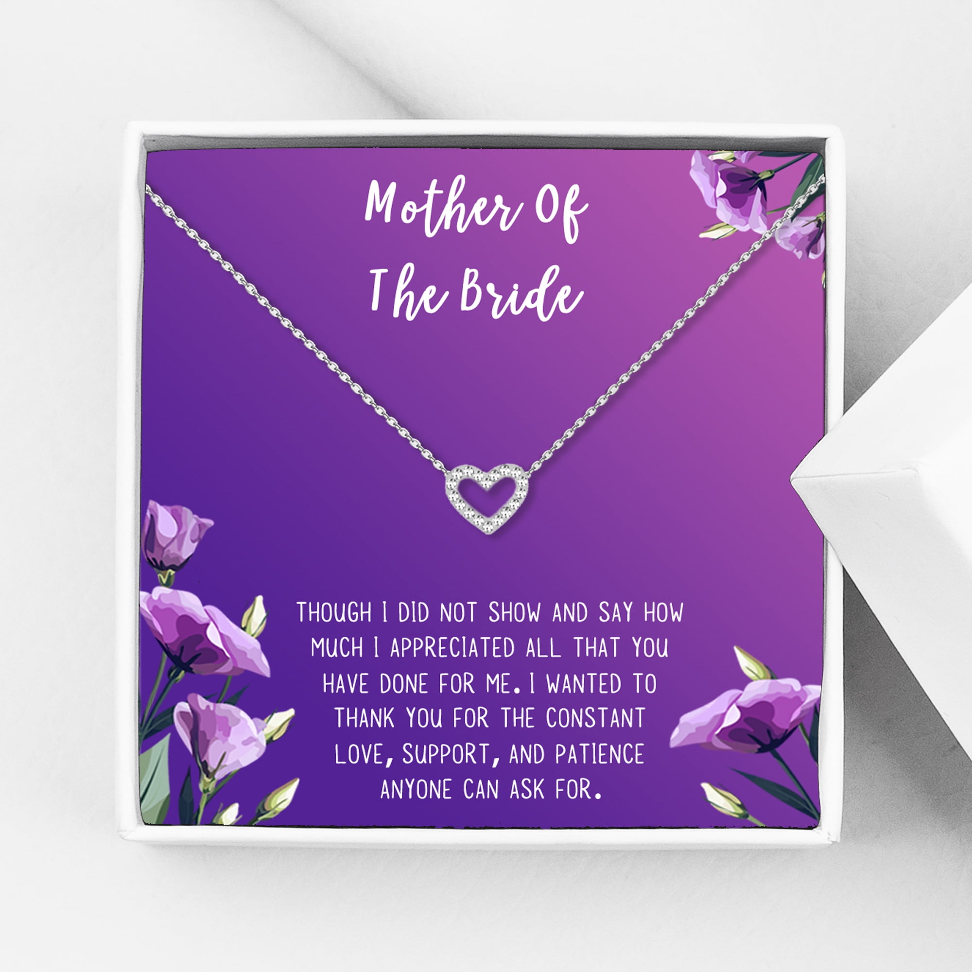 Mother of the Bride Mother's Day Gift, Jewelry Gift for Mother in Law, Necklace and Card Gift Set, Gift for Mom, Gift for Her, Jewelry for Mom, Thank you Gift [Silver Heart,Purple Gradient]