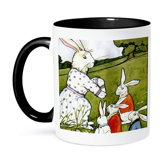 3dRose, Mother Bunny and Children, 15oz Two-Tone Black Mug