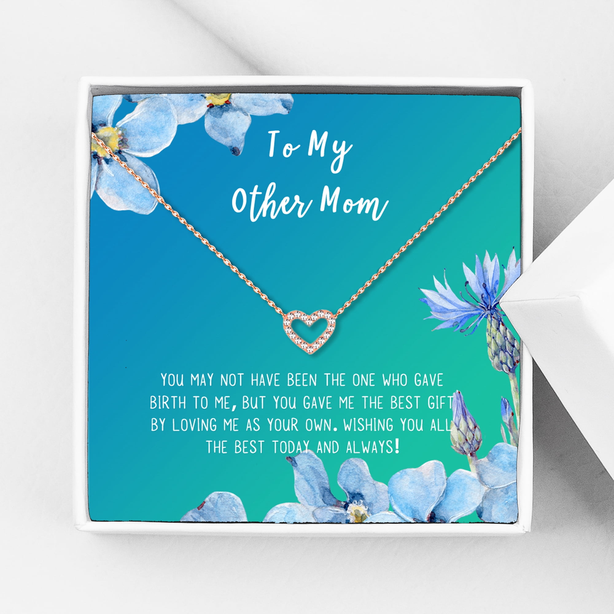 To My Other Mother Card and Necklace Gift, Mother's Day Gift for Step Mom, Jewelry and Card, Gift for Mom, Pendant Necklace with Card, Gift Set for Mom [Rose Gold Heart, 18" Chain]