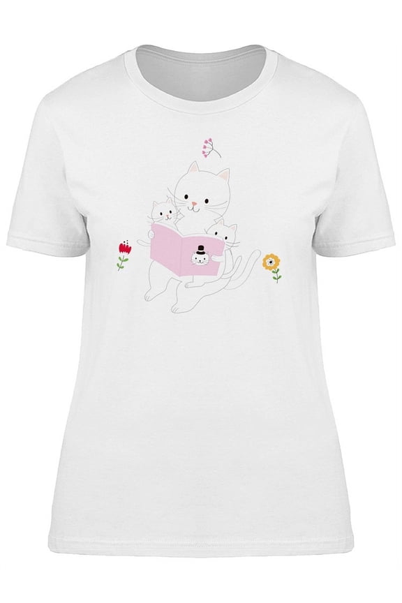 Mother Cat Reading Tales To Kids T-Shirt Women -Image by Shutterstock, Female Medium