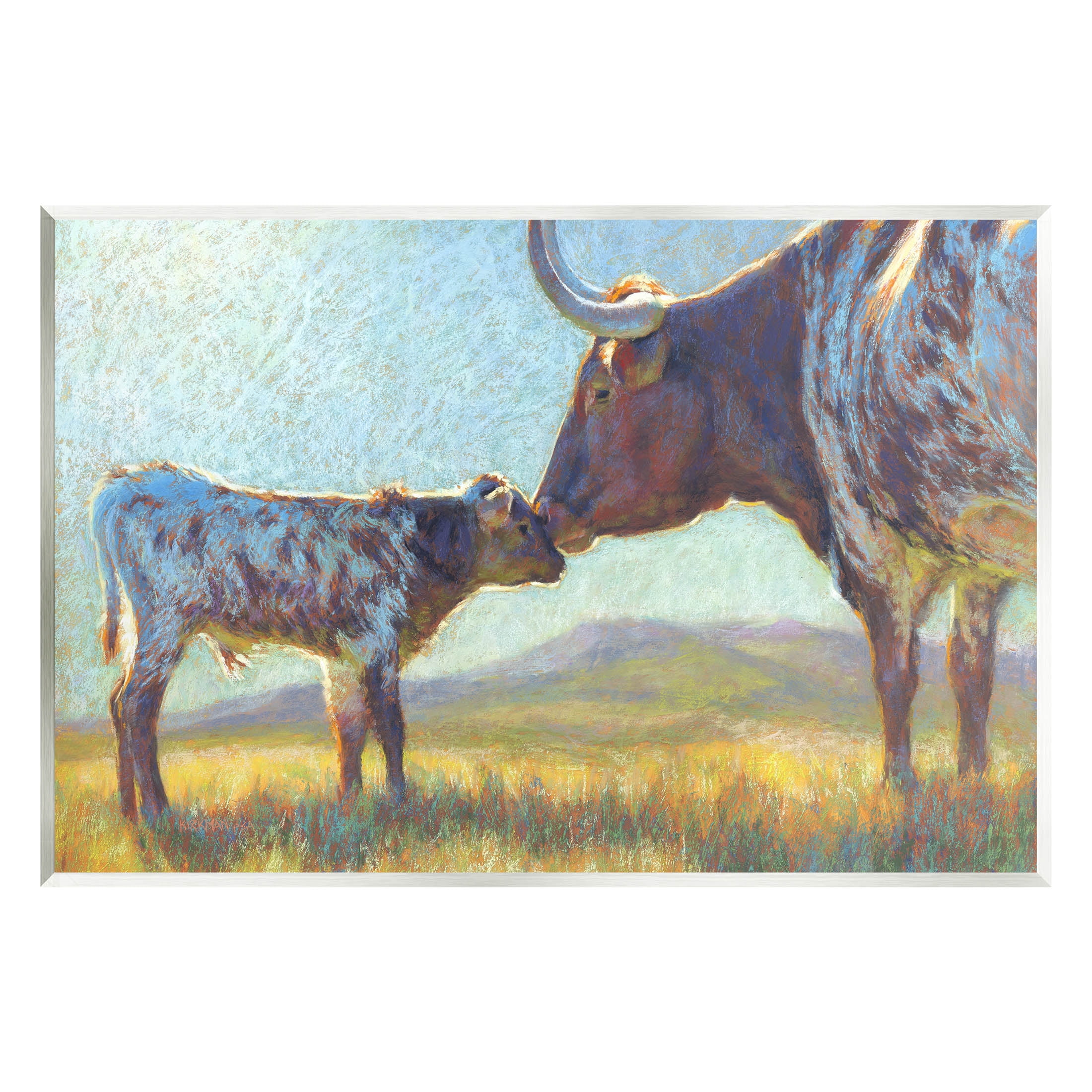Mother Cattle Calf Sunlit Farm Animals & Insects Painting Unframed Art Print Wall Art