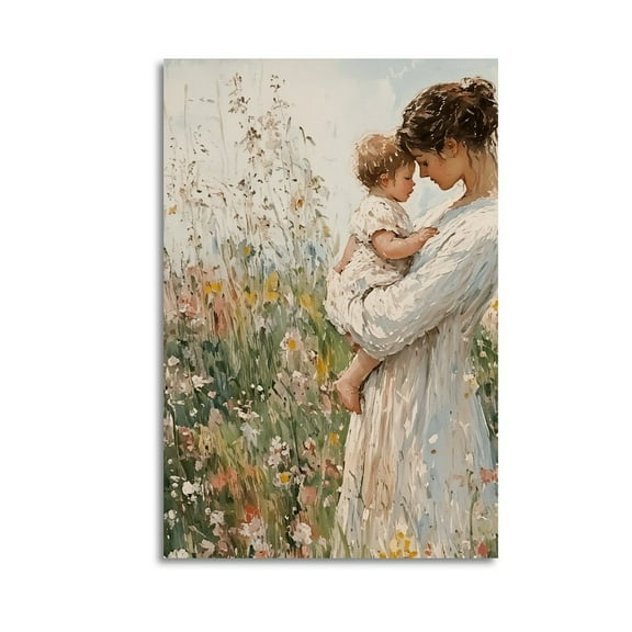 Mother And Child in Wildflower Field, Printable Nursery Wall Art Poster Great Wall Art for Home Decor, Mother's Day Gift, Posters for Bedroom, Office Or Living Room