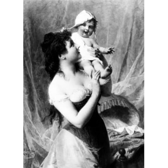 Mother & Child by Unknown Artist Oil Painting Poster Print - 18 x 24 in.