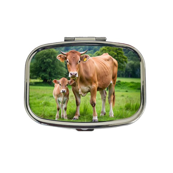 Mother Cow With Calf Small Travel Handbag Pill Box Case