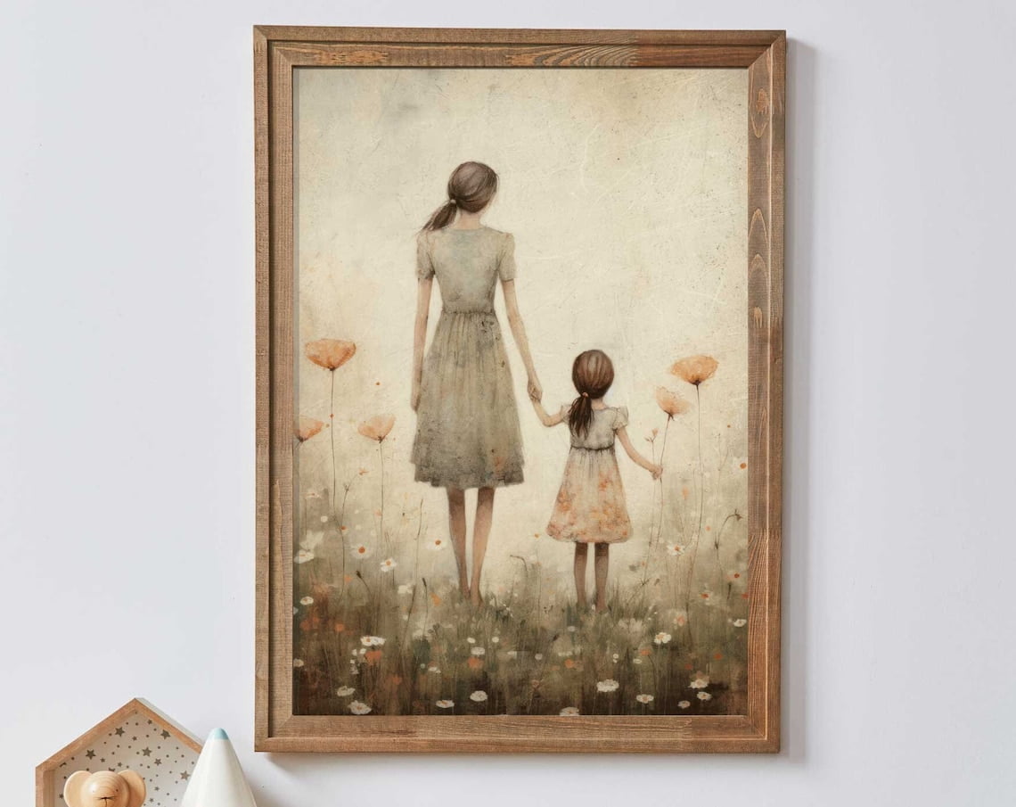 Mother Daughter Bond Wall Art, Girly Decor, Flower Painting, Gift For ...