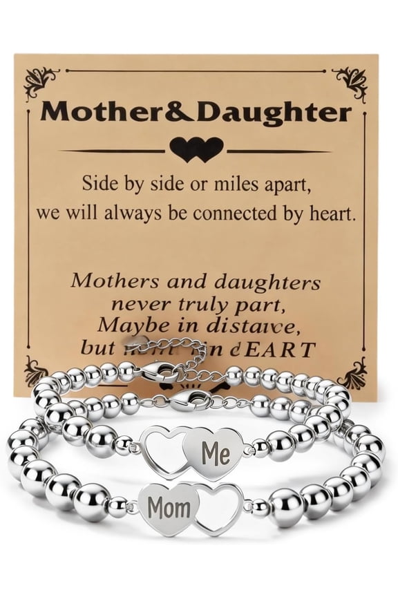Mother Daughter Bracelet Set - Matching Heart Beaded Stretch Jewelry, Mom and Me Gift for Birthday Mother’s Day