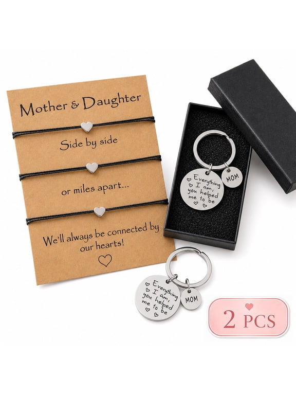 Mother Daughter Bracelets Mother Keychain Birthday/Mother Day Gift for Mom from Daughter Son Mommy Daughter Matching Bracelets for Christmas Valentine Design 2