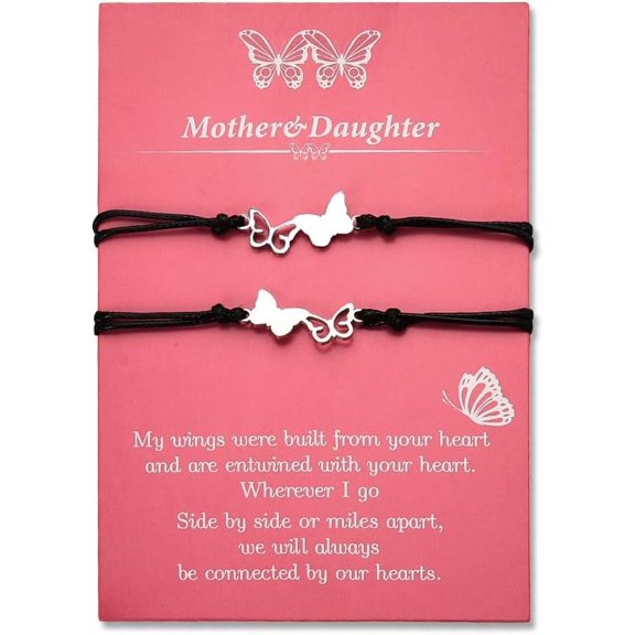 Mother Daughter Bracelets for Women Mom Birthday Mothers Day Gifts for 2 Maching Butterfly Bracelet for Mom Daughter Graduation Gift for Women Cute Butterflies Bracelets Gifts