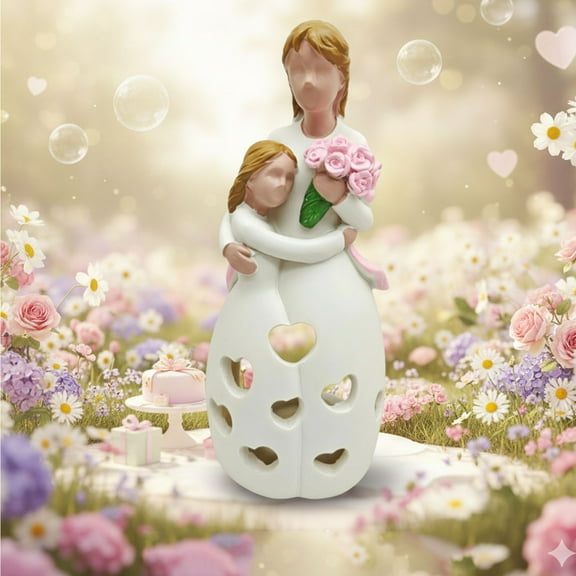 Mother and Daughter Candle Holder Statue with Flickering Led Candle Gift for Mother's Day, Heartwarming Gift for Mom from Daughter, Mom's Gift from Daughter, Birthday Gift for Mom