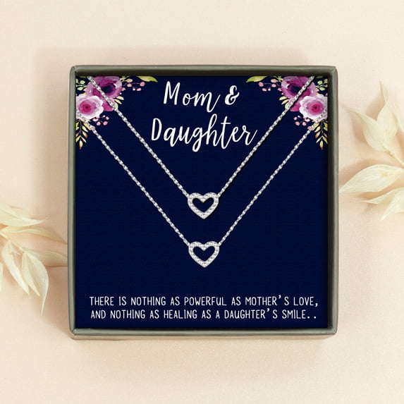 Mother and Daughter Christmas Card Necklace Jewelry Gift Set - Jewelry Gift Set - Gift for Her - Gift for Mom and Daughter - Holiday Matching Heart Necklace