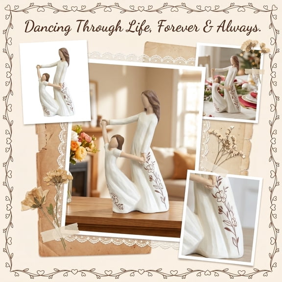 Mother Daughter Dancing Resin Figurine Statue, Elegant Family Sculpture Tabletop Decor, Abstract Women Dance Ornament for Living Room Shelf Bedroom Anniversary Mother’s Day Home Gift