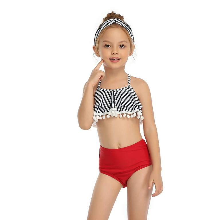 Mother Daughter Family Matching Ruffle High Waist Bikini Swimsuit Kids Swimwear Sleeveless Backless Bikini Tops Bottom