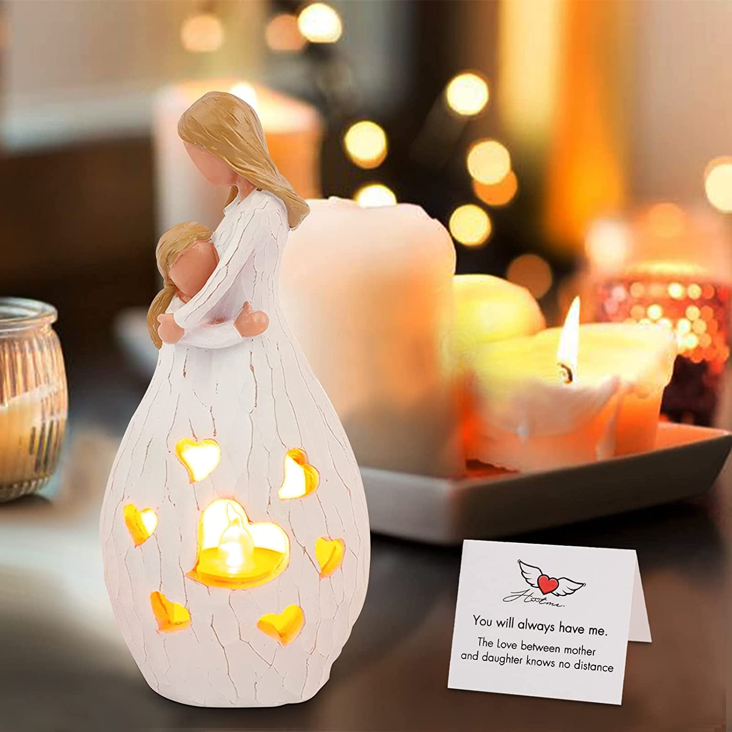 Loving Unity: Mother-Daughter LED Candle Figurine Holder, Perfect
