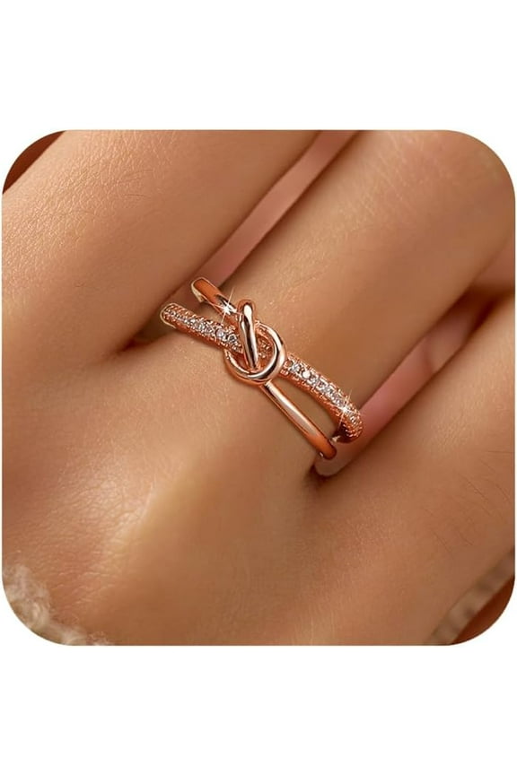 Mother Daughter Friendship Knot Love Rings for Women 925 Sterling Silver Rose Gold Cubic Zirconia Infinity Promise Ring Birthday Wedding Band Jewelry Gifts for Mom Sister Daughter