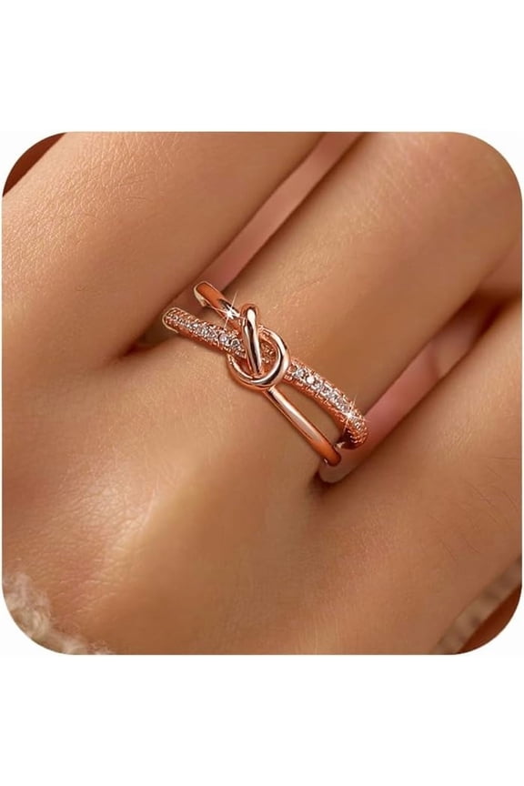 Mother Daughter Friendship Knot Love Rings for Women 925 Sterling Silver Rose Gold Cubic Zirconia Infinity Promise Ring Birthday Wedding Band Jewelry Gifts for Mom Sister Daughter